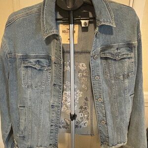 Hollister Light Wash Blue Denim Jacket with Embroidered Back